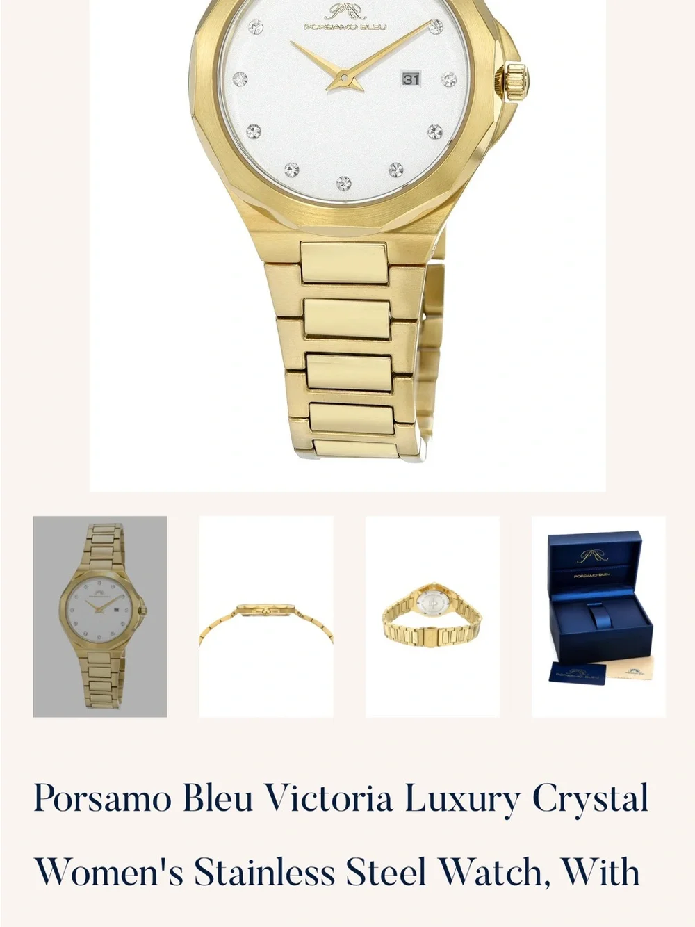 Porsamo Bleu Women's Gold-Tone Crystal Dial Stainless Steel Watch